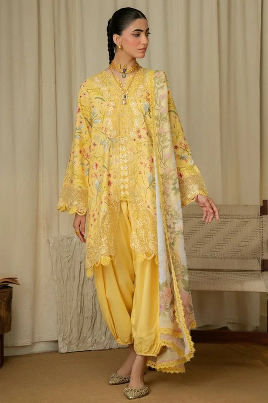Aabyaan - Print Luxe Linen - AK-06-MARIGOLD - Unstitched