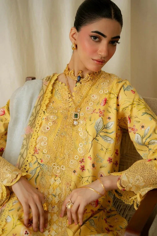 Aabyaan - Print Luxe Linen - AK-06-MARIGOLD - Unstitched