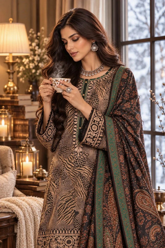 Noor by Saadia Asad - Noor Winter Embroidered Prinkhaas - Design-1A - Unstitched