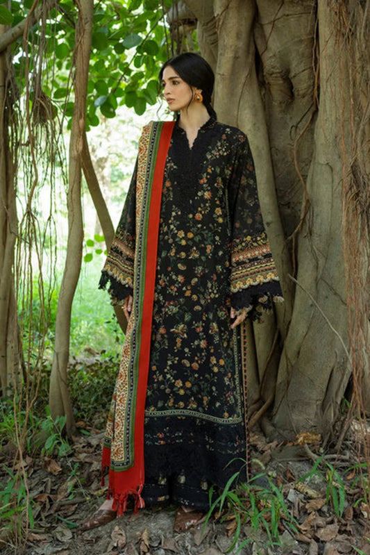 Elaf - Wilderness Pashmina Shawl Edit - EWR-8A NOIRE - Unstitched