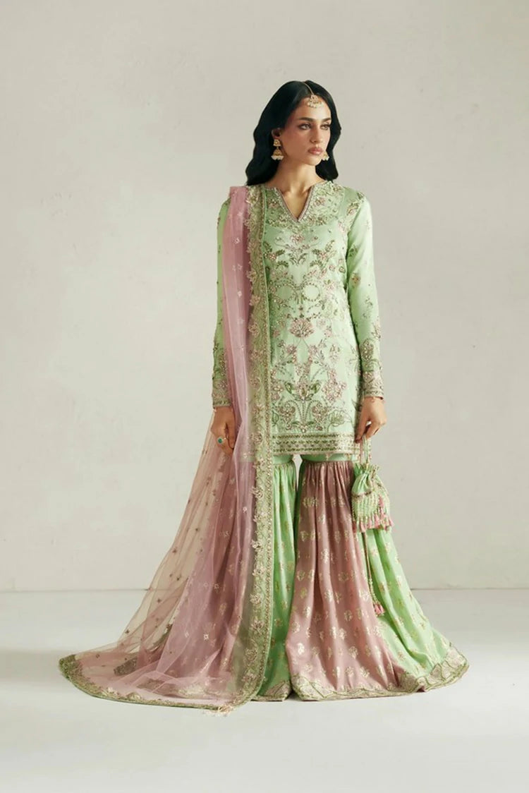 Vera - Wedding Festive Collection - 06-Resham Mint Green Gharara Set - Unstitched