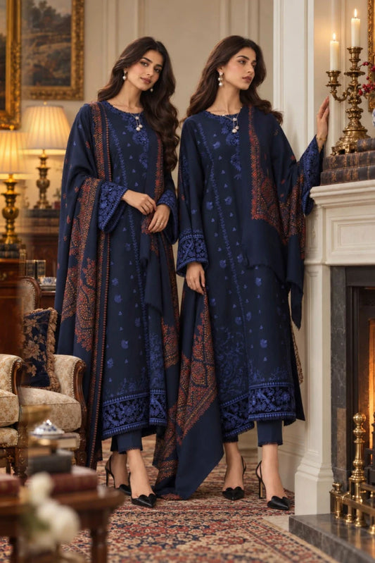 Noor by Saadia Asad - Noor Winter Embroidered Pashmina Shawl Collection - Design 12 - Unstitched
