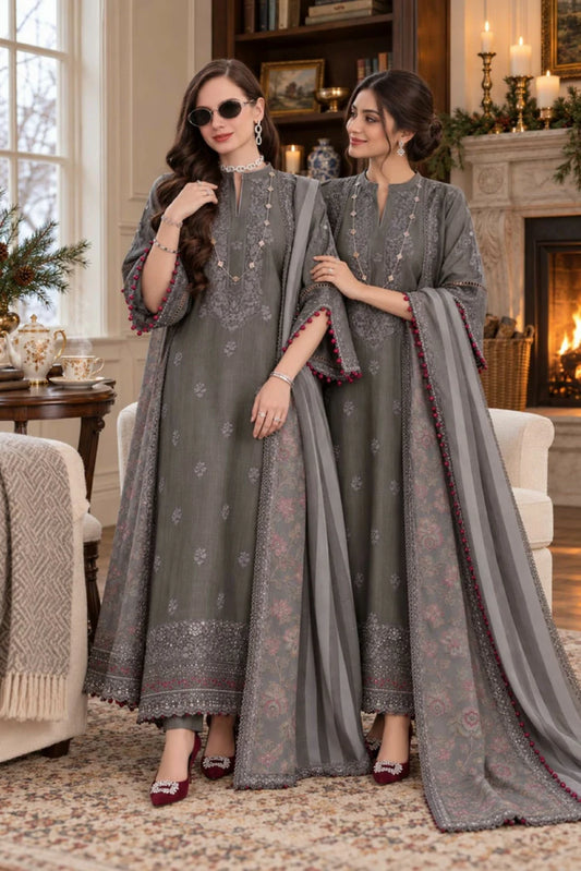 Noor by Saadia Asad - Noor Winter Embroidered Pashmina Shawl Collection - Design 13 - Unstitched