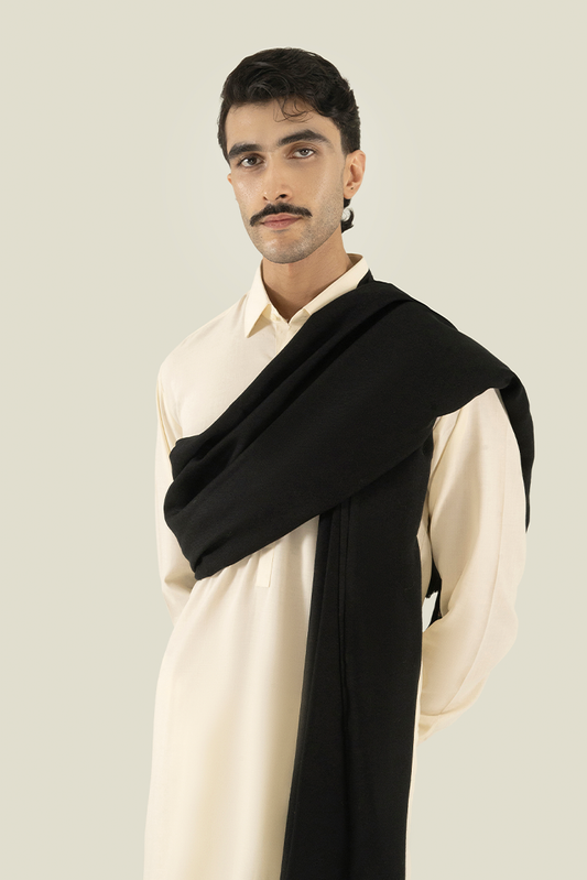 Black Pearl - Black Wool Blend Shawl
