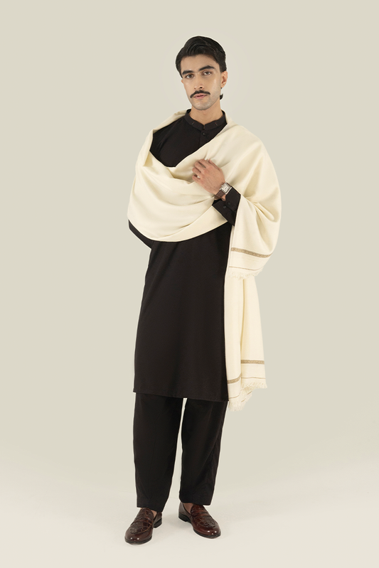 Black Pearl - Off White Wool Blend Shawl