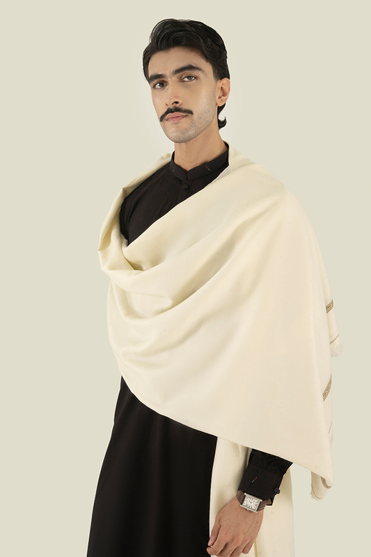 Black Pearl - Off White Wool Blend Shawl