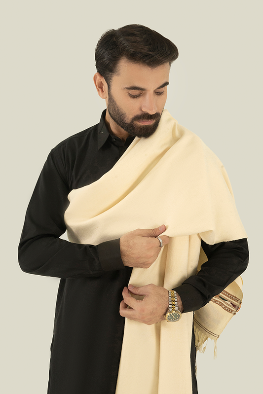 Black Pearl - Cream Wool Blend Shawl