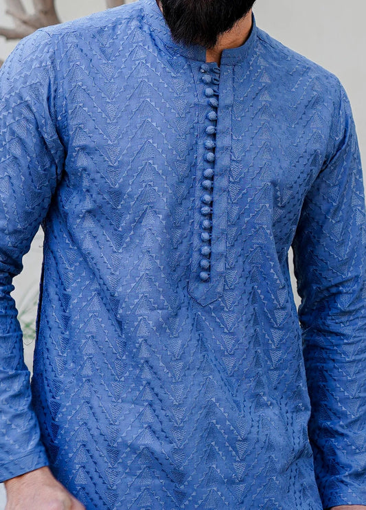 Label M - Chikankari Kurta Collection - Faded Blue