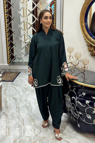 Picture of Manahils - Embroidered Co-Ord - Dark Green - Available at Raja Sahib