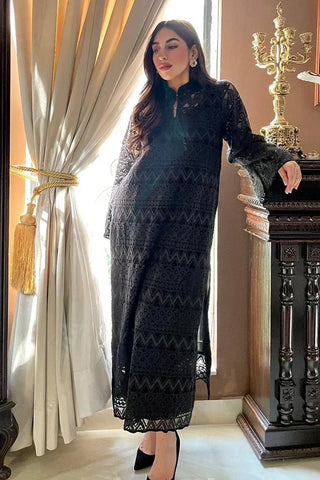 Picture of Manahils - Metallic Black Crochet Net - 2 Pc - Available at Raja Sahib