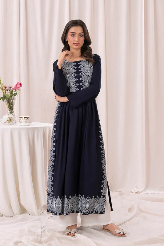 Zeek - Printed Long Kurta - Navy Blue - 1 Piece - D118