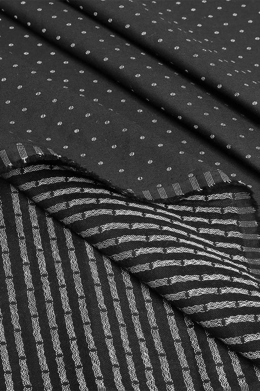 Fabrich - Black Claasic Jacquard Unstitched Kurta