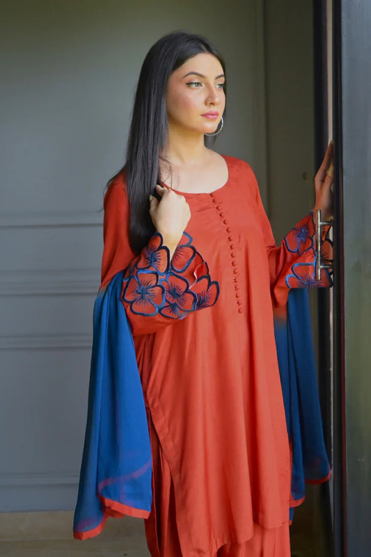 Zauk - Embroidered Luxe Pret - 3 Piece - Blossom