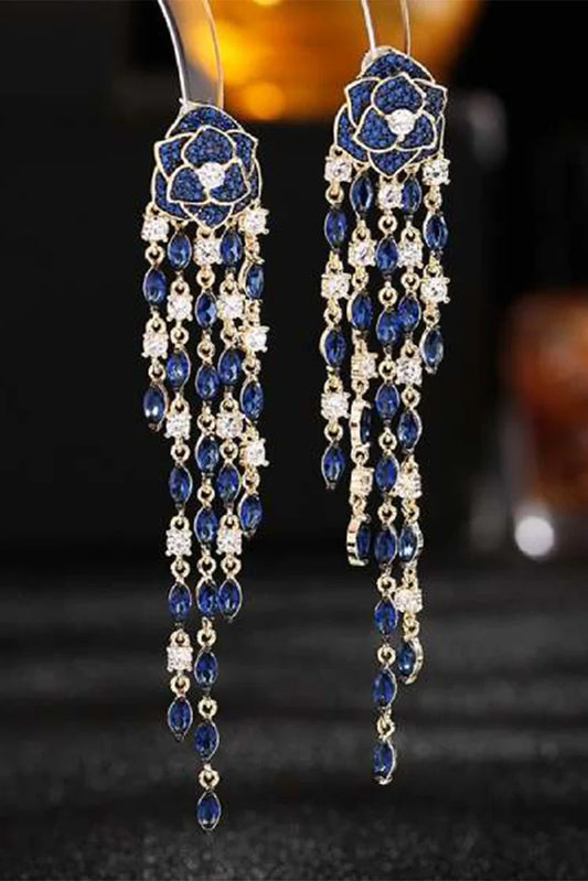 Blumoon - Silver Needles Long Tassel - Blue - Earrings