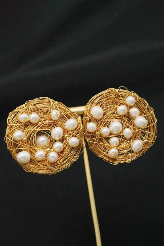 Blumoon - Freshwater Pearl Nest - Earrings - Gold