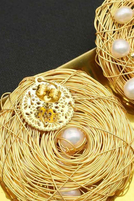 Blumoon - Freshwater Pearl Nest - Earrings - Gold