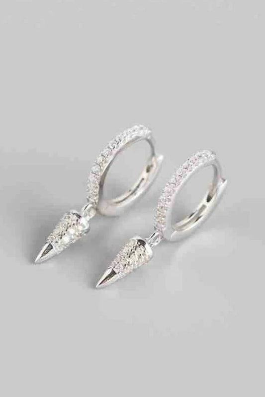 Blumoon - Shiny Pave Spike Dangle Hoops - Silver