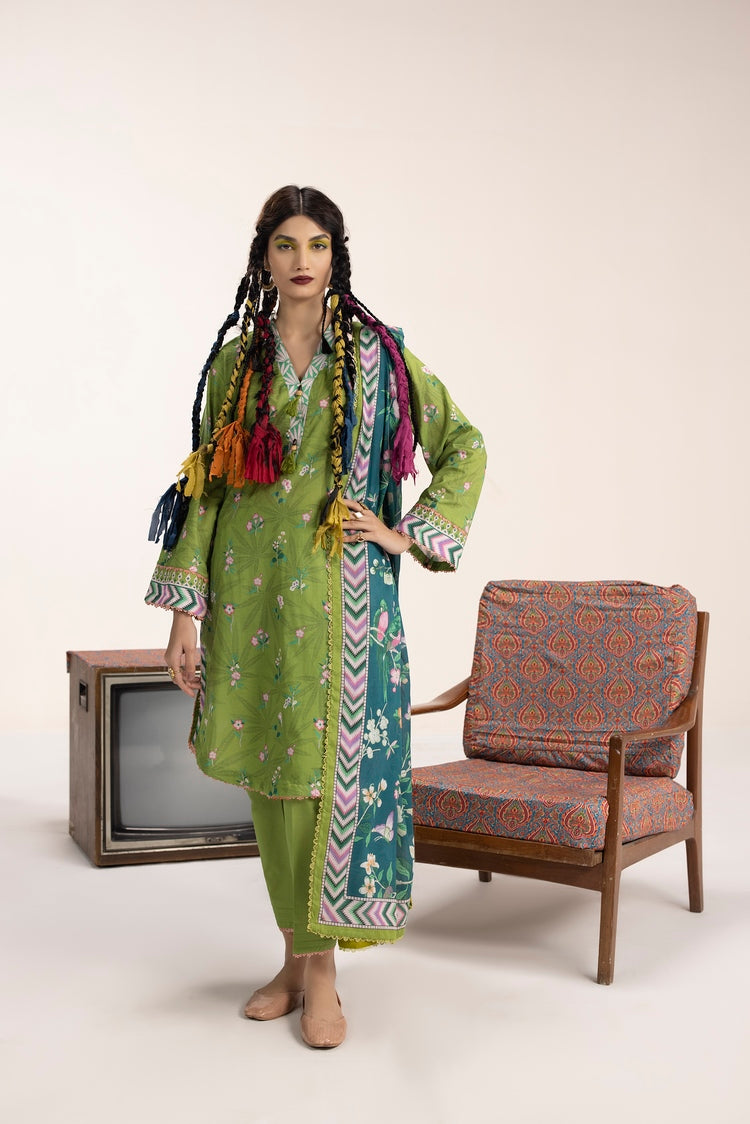 Picture of 3-PC Unstitched Digital Printed Lawn Suit - Available at Raja Sahib