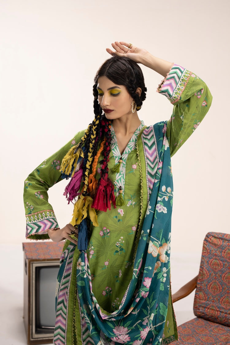 Picture of 3-PC Unstitched Digital Printed Lawn Suit - Available at Raja Sahib