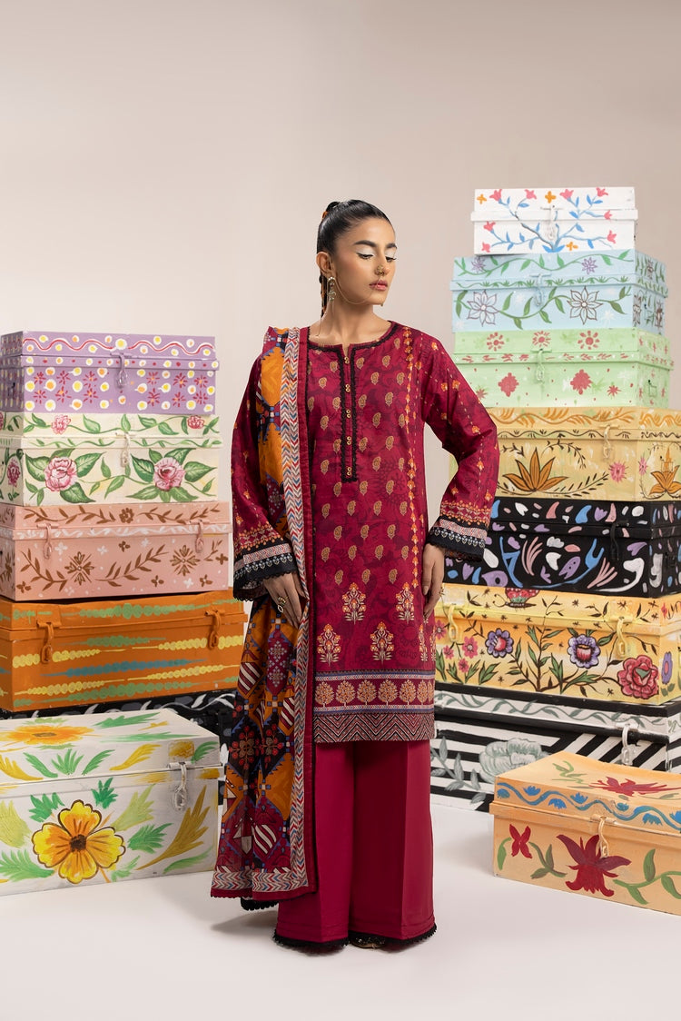 Picture of 3-PC Unstitched Digital Printed Lawn Suit - Available at Raja Sahib