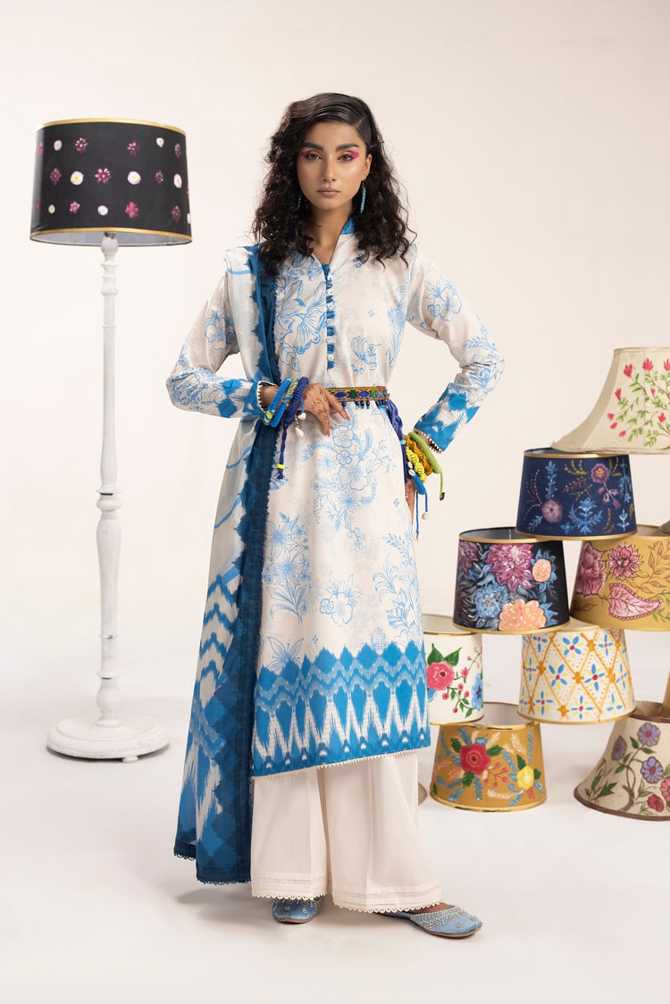 Picture of 3-PC Unstitched Digital Printed Lawn Suit - Available at Raja Sahib