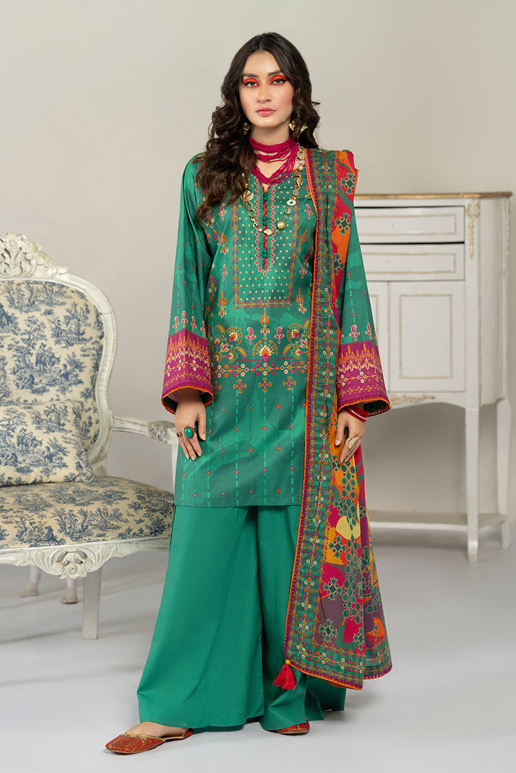 Picture of 3-PC Unstitched Digital Printed Lawn Suit - Available at Raja Sahib