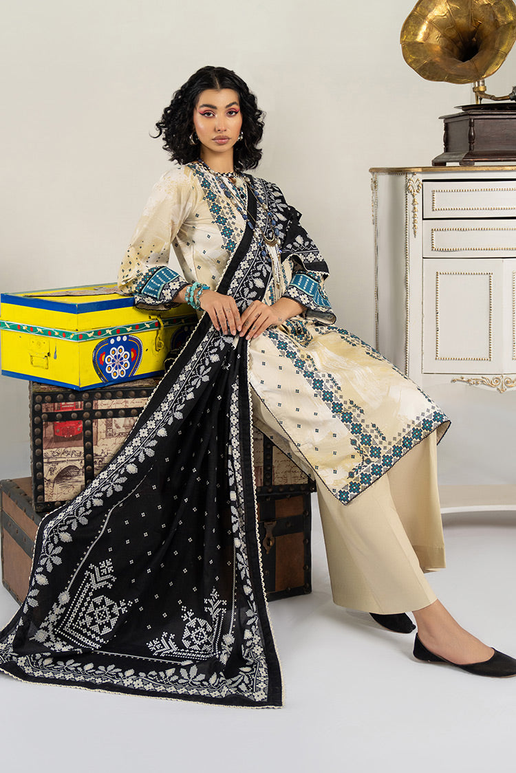 Picture of 3-PC Unstitched Digital Printed Lawn Suit - Available at Raja Sahib