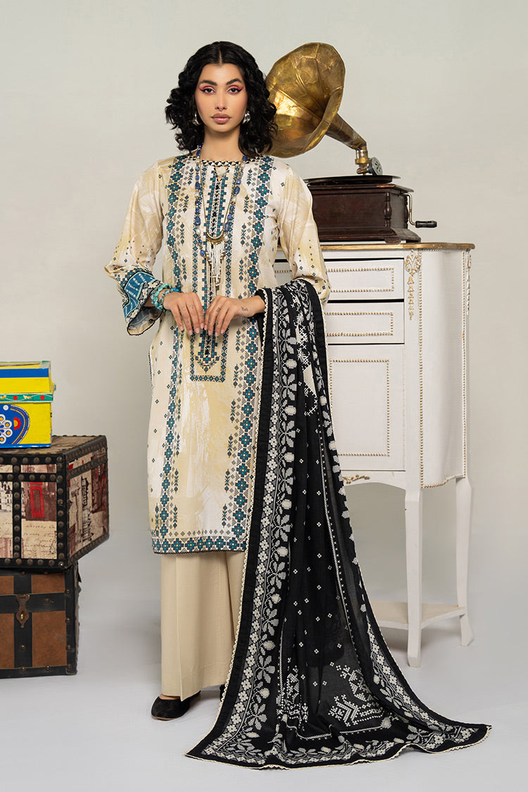 Picture of 3-PC Unstitched Digital Printed Lawn Suit - Available at Raja Sahib