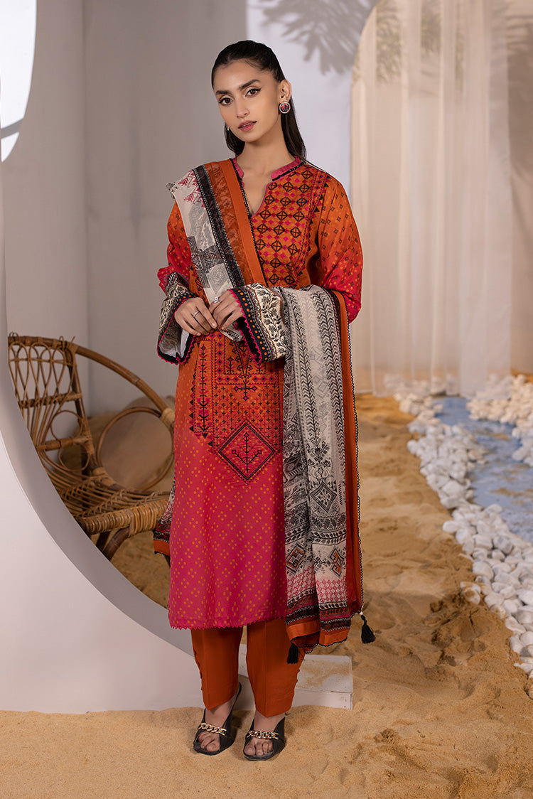 Picture of 3-PC Unstitched Embroidered Lawn Suit - Available at Raja Sahib