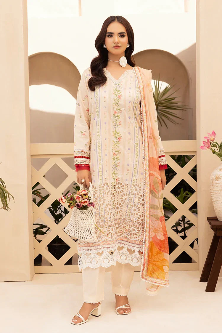 Picture of 3-PC Unstitched Embroidered Chikankari Lawn Suit - Available at Raja Sahib