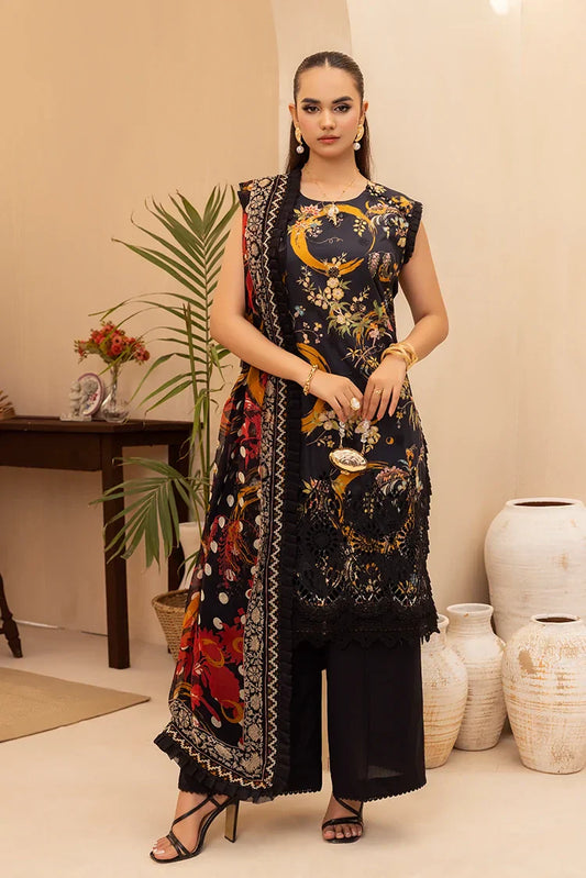 Picture of 3-PC Unstitched Embroidered Chikankari Lawn Suit - Available at Raja Sahib