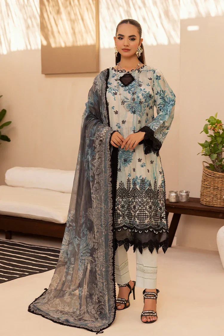 Picture of 3-PC Unstitched Embroidered Chikankari Lawn Suit - Available at Raja Sahib