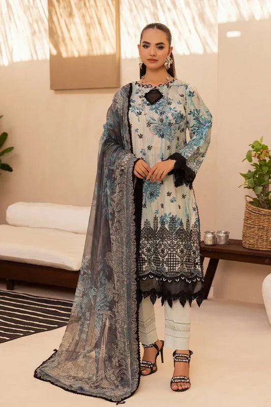Picture of 3-PC Unstitched Embroidered Chikankari Lawn Suit - Available at Raja Sahib