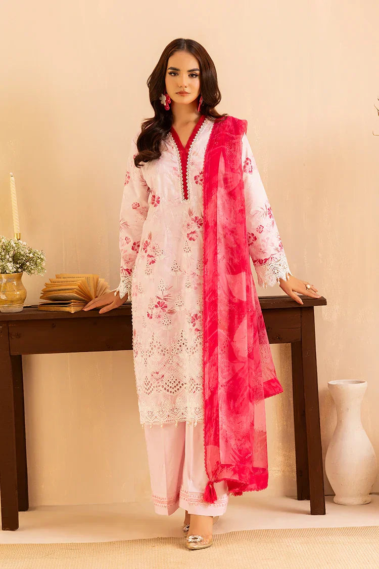 Picture of 3-PC Unstitched Embroidered Chikankari Lawn Suit - Available at Raja Sahib