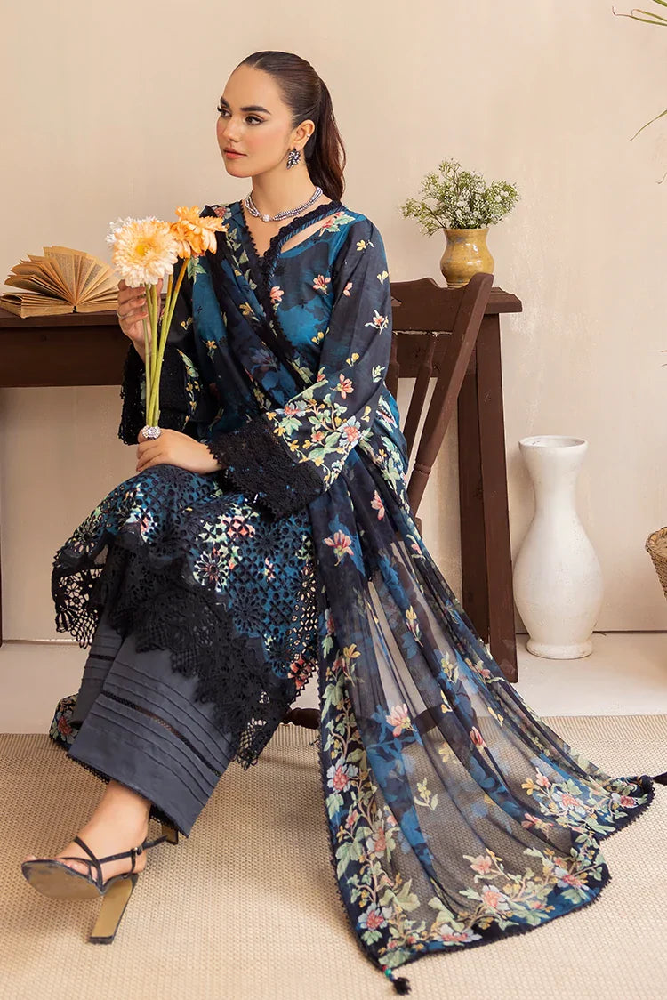 Picture of 3-PC Unstitched Embroidered Chikankari Lawn Suit - Available at Raja Sahib