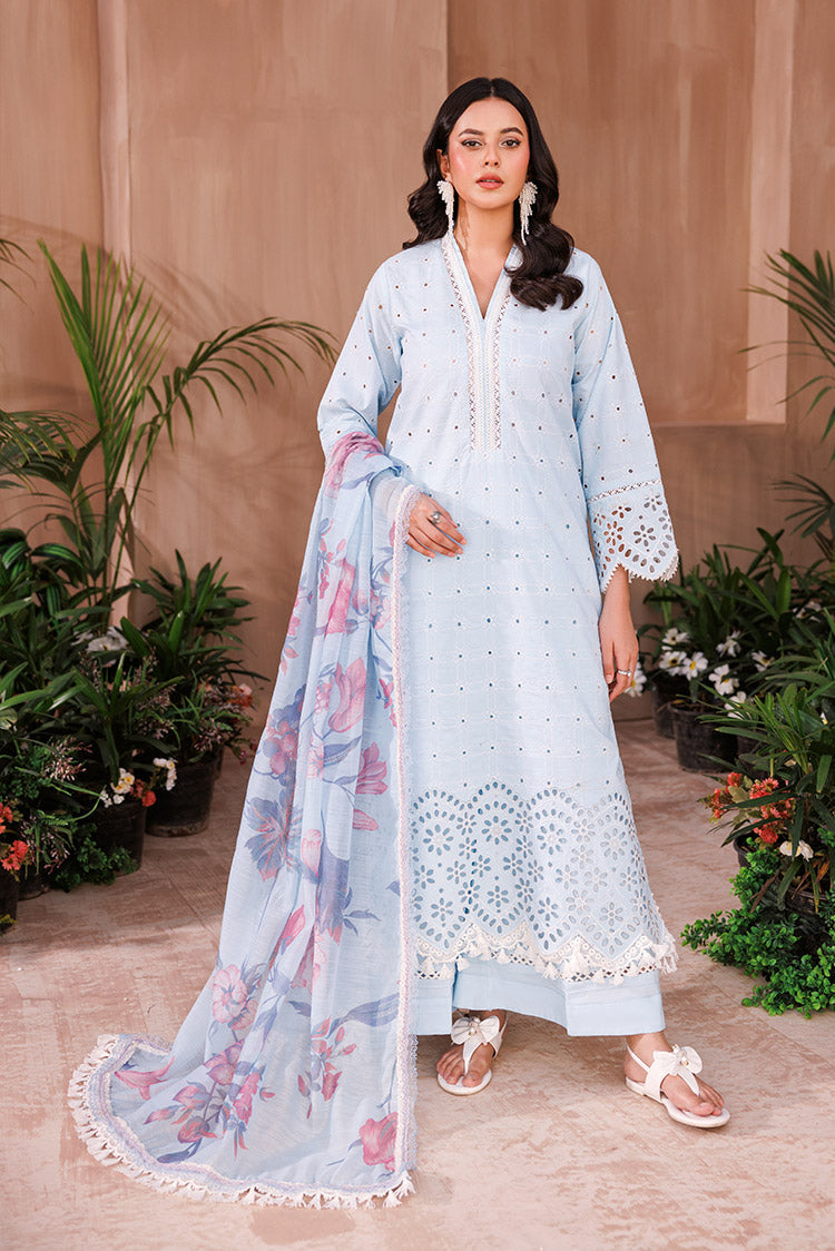 Picture of 3-PC Unstitched Embroidered Chikankari Lawn Suit - Available at Raja Sahib