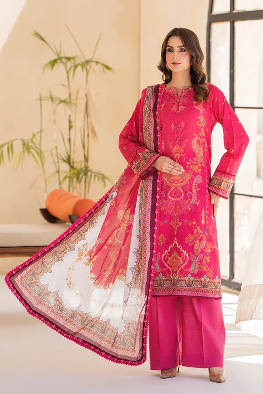 Picture of 3-PC Unstitched Printed Lawn Suit - Available at Raja Sahib
