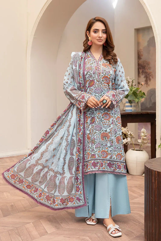 Picture of 3-PC Unstitched Printed Lawn Suit - Available at Raja Sahib