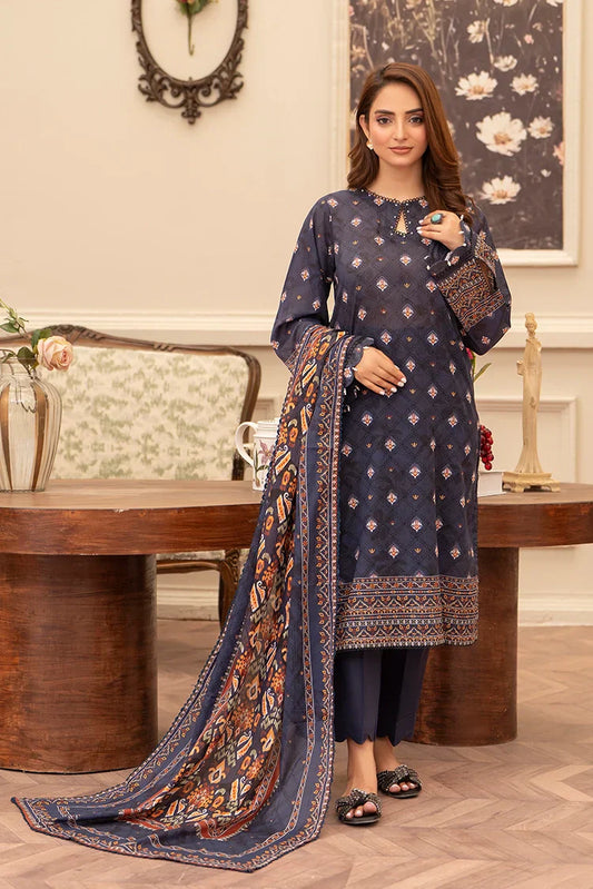 Picture of 3-PC Unstitched Printed Lawn Suit - Available at Raja Sahib