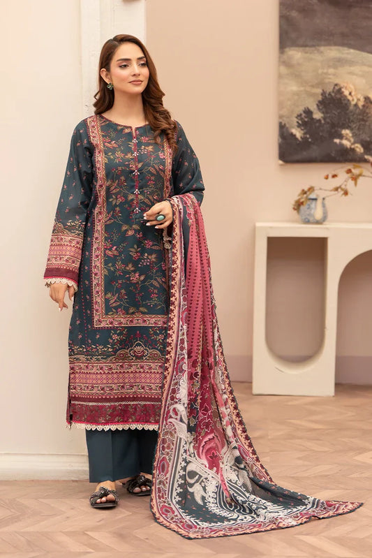 Picture of 3-PC Unstitched Printed Lawn Suit - Available at Raja Sahib