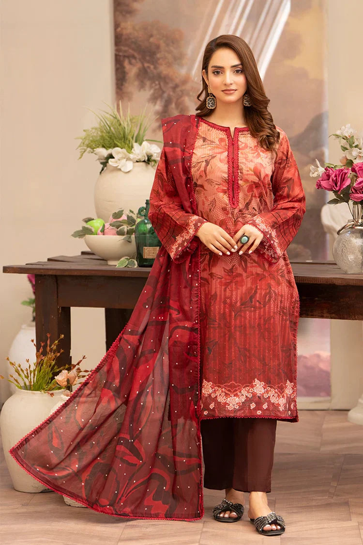 Picture of 3-PC Unstitched Printed Lawn Suit - Available at Raja Sahib