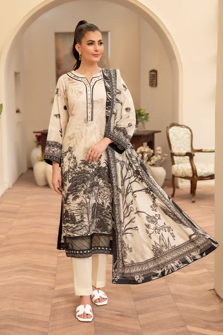 Picture of 3-PC Unstitched Printed Lawn Suit - Available at Raja Sahib