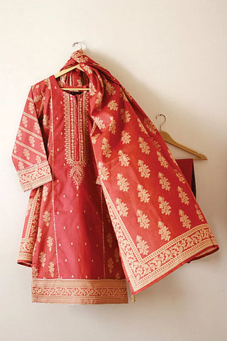 Kashish - Reaty to Wear 3 PC Lawn Suit - Rust Orange - EMPR60