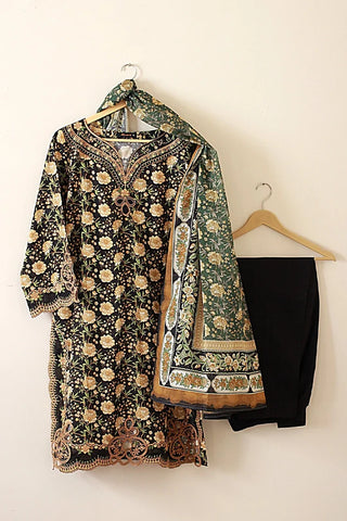 Kashish - Reaty to Wear 3 PC Lawn Suit - Black - EMPR80