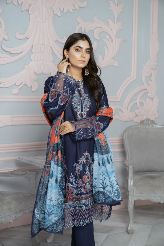 Ellena - 3-PC Stitched Embroidered Cambric Cotton Suit