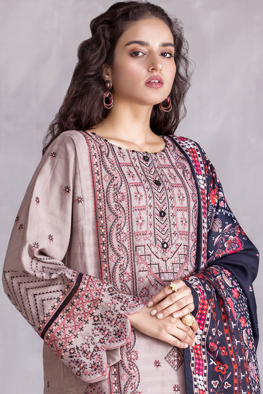 Ellena - 3-PC Stitched Embroidered Slub Khaddar Suit