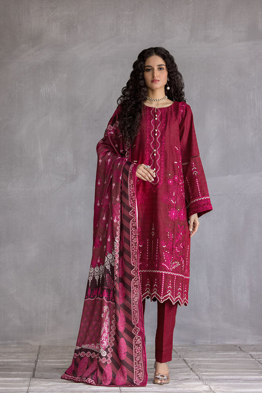 Ellena - 3-PC Stitched Embroidered Slub Khaddar Suit