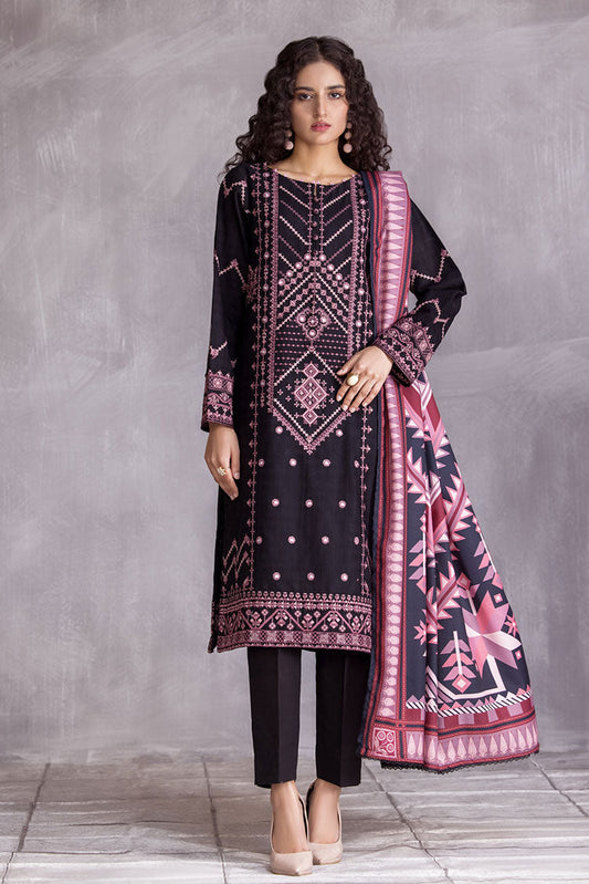 Ellena - 3-PC Stitched Embroidered Slub Khaddar Suit