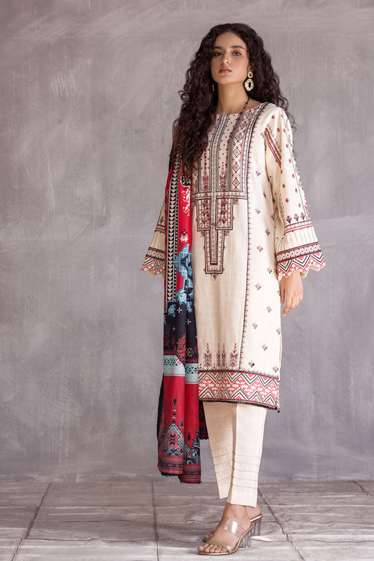 Ellena - 3-PC Stitched Embroidered Slub Khaddar Suit