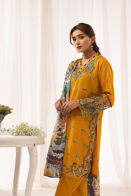Ellena - 3-PC Stitched Self Jacquard Suit